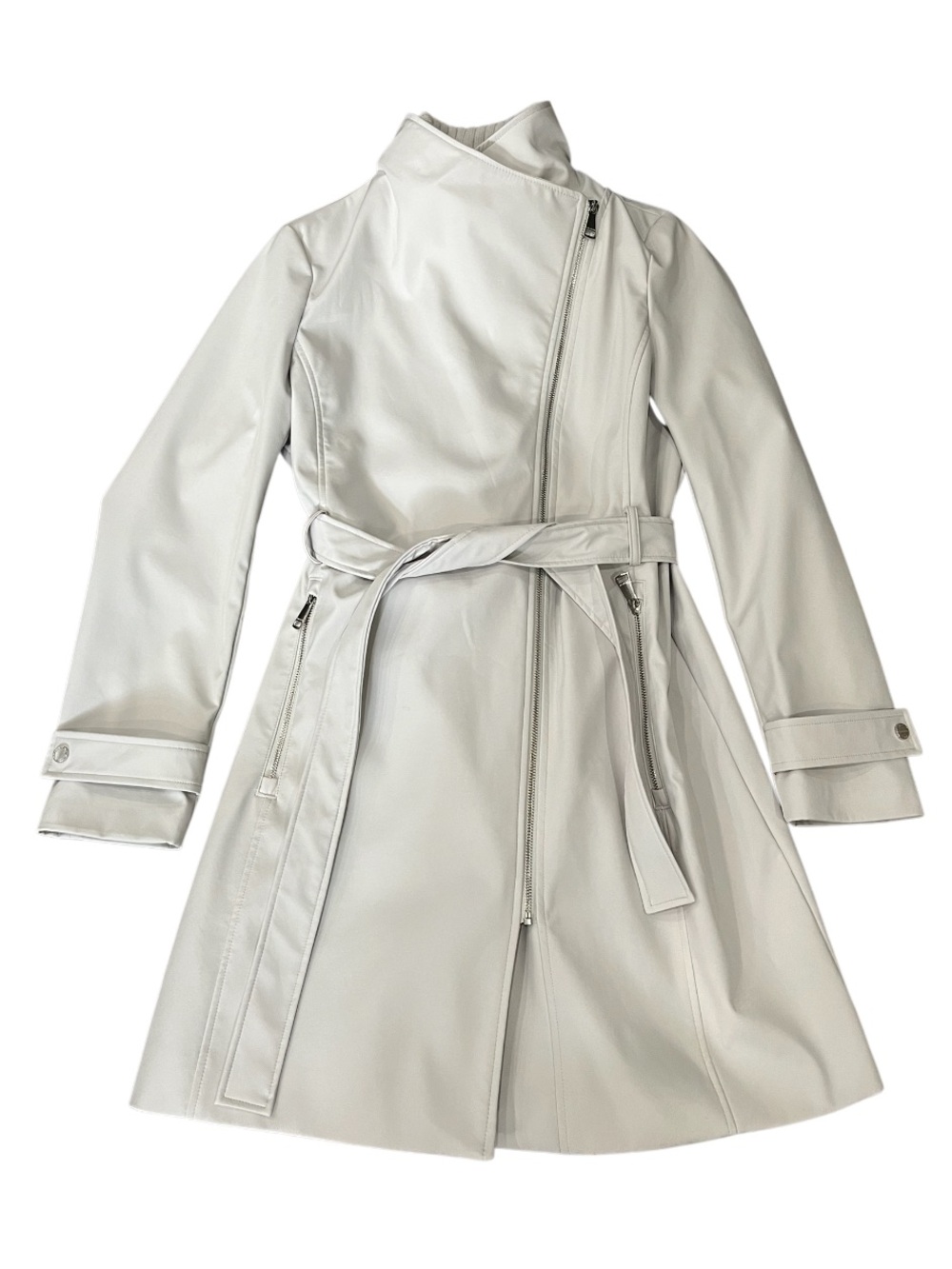 Halston Trench Coat Light Grey Size Large - Picture 6 of 16